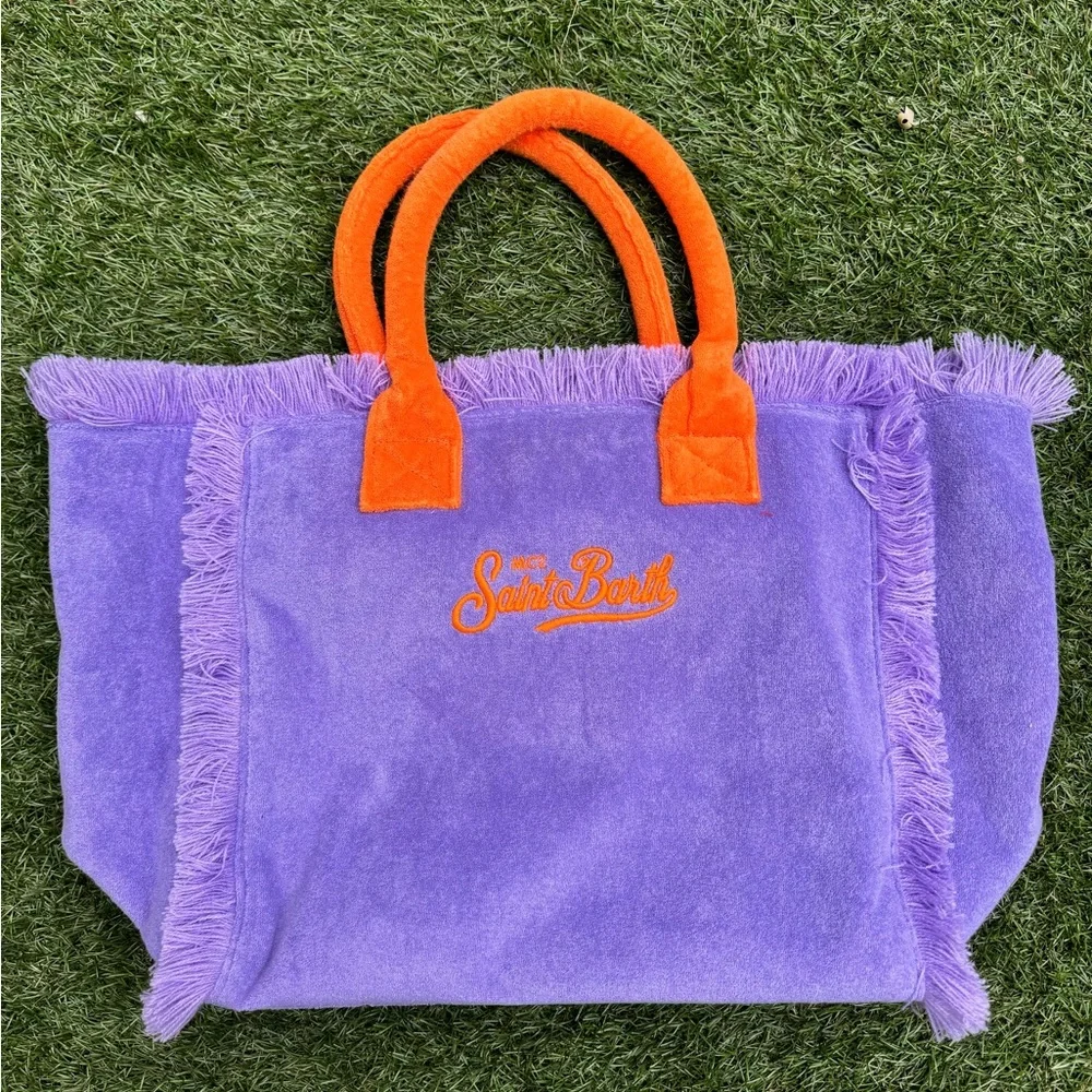 MC2 Saint Barth Vanity Sponge Terry Embossed Purple Orange Beach Tote Bag - Picture 3 of 10